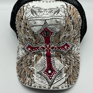 Stephanie Headwear Trucker Hat Black And White Bling Rhinestones NWT